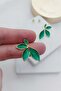 Green Pearlescent Iconic Gold Leaf Women's Earrings - 2