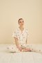 Women's Ecru Masculine Button-Front Shirt Collar Woven Cotton Satin Chest Pocketed Short Sleeve Pajama Set - 4
