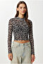 Patterned Gathered Transparent Tulle Blouse - 2