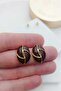 Dark Brown Oval Gold Women's Earrings - 2