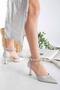 Women's Ankle-Strapped Satin Material Heeled Shoes - 4