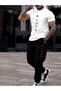 Men's Oversize Tracksuit Set - Black Printed T-Shirt - Tracksuit