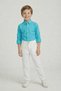 Boys' Turquoise Long Sleeve Shirt White Pants April 23 Show Outfits - 3