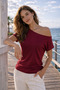 Women's Knitwear Blouse Claret Red Short Sleeve Batwing Sleeve Sausage Collar Boat Neck Casual Soft Stylish - 5