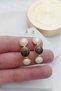 Pearl and Brown Enamel 3 Ball Gold Women's Earrings (Located in the Middle of the Ear Stud Earring) - 4