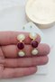 Pearl and Burgundy Enamel 3 Ball Gold Women's Earrings (Located in the Middle of the Ear Stud Earring) - 4