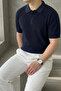Men's Old Money Stripe Textured Short Sleeve Polo Collar T-Shirt - 2