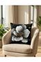Gold Detailed Black and White Floral Patterned Modern Decorative Digital Printed Set of 4 Throw Pillow Covers - 2