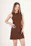 Coffee Mini Dress with Pocket Button Accessories