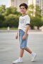 Shorts and T-Shirt Set for Ages 9-14 - Cream-Blue - 2