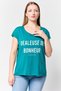 Women Crew Neck Short Sleeve Graphic Print Top, Teal Green