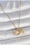 316L Steel Gold Color Zircon Stone Opening Pearl Diamond Necklace - 3