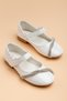 Girl's Ballerina Ballet Shoes in White Patent Leather with Stone Detail