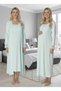 Women's Turquoise Long Sleeve Stylish Lace Detailed Buttoned 100% Cotton Maternity Dressing Gown Nightgown Set