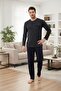 Men's Smoked Button Detailed Long Sleeve 100% Cotton Special Design Large Size (Oversized) Pajama Set - 2