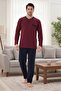 Men's Burgundy Button Detailed Long Sleeve 100% Cotton Special Design Large Size (Oversize) Pajama Set - 3