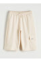 Beige Elastic Waist Boy's Cargo Shorts