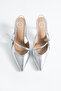 Women's Silver Gray Arya Buckle Detailed Pointed Toe Elastic Band Classic Thin Heeled Shoes - 3