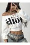 Women's Voils Printed Crop Boat Neck Sweatshirt