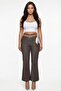 Women's Brown Seasonal Elastic Waist Belted Spanish Flare Denim Trousers with Accessories