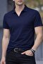 Plain Polo Collar Detailed Lycra Flexible T-Shirt, Comfortable Short Sleeve Top for Spring and Summer, Men's Clothing