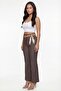 Women's Brown Seasonal Elastic Waist Belted Spanish Flare Denim Trousers with Accessories - 3
