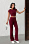 Elora Burgundy Stone Crop Tshirt and Spanish Flare Leggings Top and Bottom Set - 4