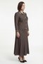 Women's Coffee-Colored Seasonal Elastic Waist Buttoned Stoned Denim Skirt-Jacket Set - 3