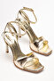 Women's Cross-Strapped Gold Single-Strap Shoes - 3
