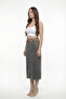 Women's Black Seasonal Elastic Waist Belted Zippered Special Design Pencil Skirt - 2