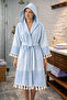 100% Cotton Woven Hooded Unisex Peshtemal Pique Bathrobe with Pockets Ultra Soft (M/L/Xl) Size - 4