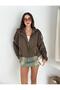Oversize Khaki Suede Fabric Jacket with Epaulet Detail - 5