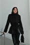 Black Jacket with Epaulet Detail and Elastic Waist - 3