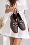 Women's Loafer Ballet Flats with Gold Buckle, Daily Comfortable Office Shoes, Non-Slip Sole, Stylish Classic Stc1252