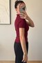 Range Women's Short Sleeve Zipper Pocket Burgundy Slim Fit Sports Blouse - 6
