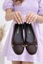 Women's Coffee Bowknot Knit Patterned Mary Jane Ballerina Shoes Office Shoes Stc1253 - 2