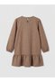 Brown crew neck plaid dress with bow detail for girls - 2