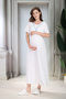 New Season Blue Shawl Collar Ruffled Summer Full Length Short Sleeve Special Design Maternity Robe Nightgown Set - 3