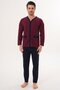 3133 Claret Red Large Size Buttoned Men's Pajama Set - 2