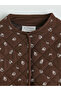 Meral Collection Brown Crew Neck Floral Quilted Girls' Jacket - 3