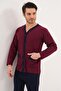 3133 Claret Red Large Size Buttoned Men's Pajama Set - 4