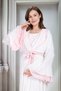 New Season Powder Pink Shawl Collar Ruffled Summer Full Length Short Sleeve Special Design Maternity Robe Nightgown Set - 3