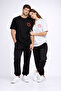 Lover's Combination Heart Printed Oversize Couple T-Shirt Unisex Matching Partner Combination Set Black-White