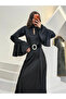 Scarf Detail Spanish Sleeve Satin Blouse - Black - 6