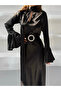 Scarf Detail Spanish Sleeve Satin Blouse - Black - 5