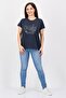 Women Crew Neck Short Sleeve Graphic T-Shirt, Heather Navy - 4
