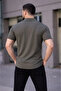 Men's Waffle Fabric Short Sleeve Buttoned Open Collar Regular Fit Shirt - Khaki - 3