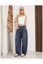 Women's Navy Blue Low Waist Wide Leg Baggy Jean Trousers Skater Model Loose Fit Lycra-Free Denim - 6