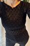 Lace Asymmetrical Long Sleeve Black Blouse - 3