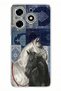 Tecno Spark 10 Pro Compatible Blue Carpet Pattern Black and White Horse Printed Silicone Case